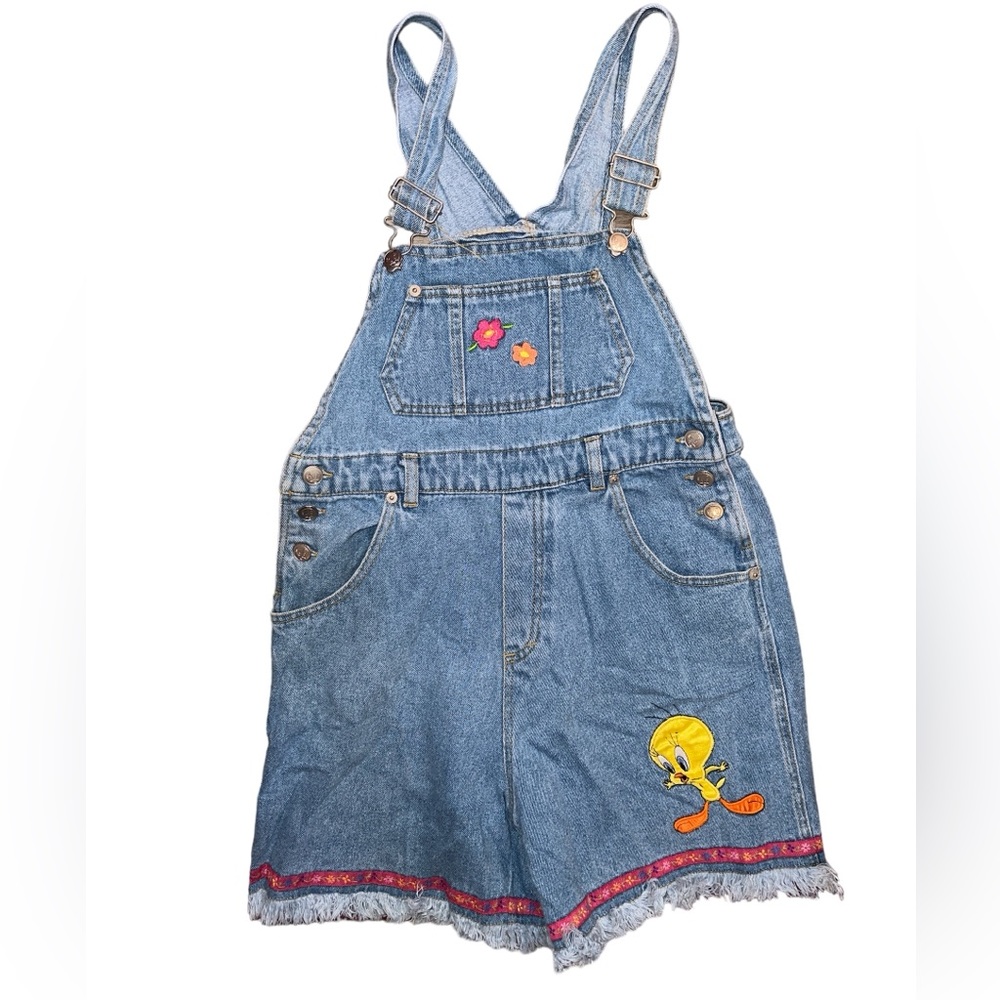 WARNER BROS | VINTAGE 90's LOONEY TUNES  ADJ STRAPS DENIM BIB OVERALL SHORTS